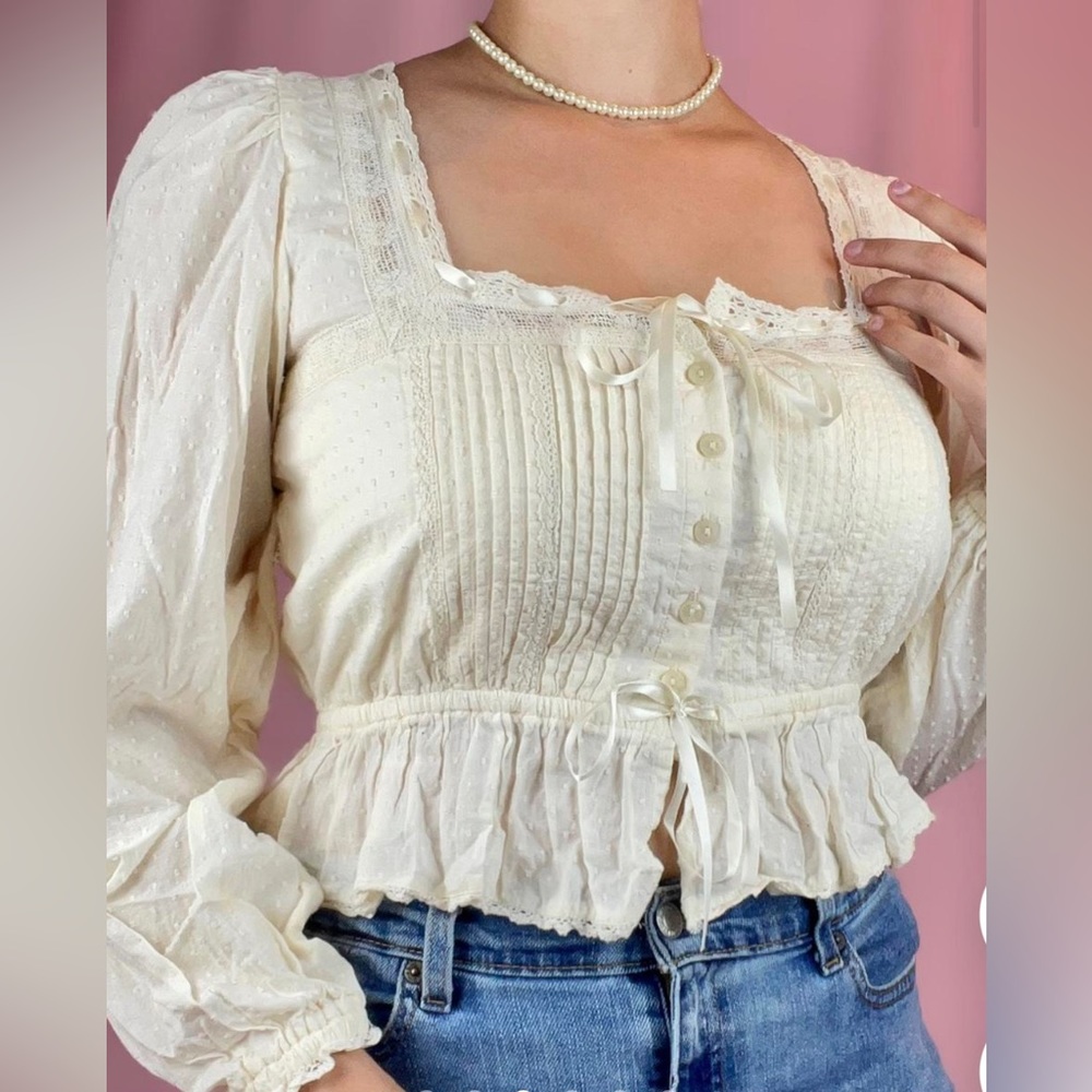 American Eagle Medium Cream Boho Blouse